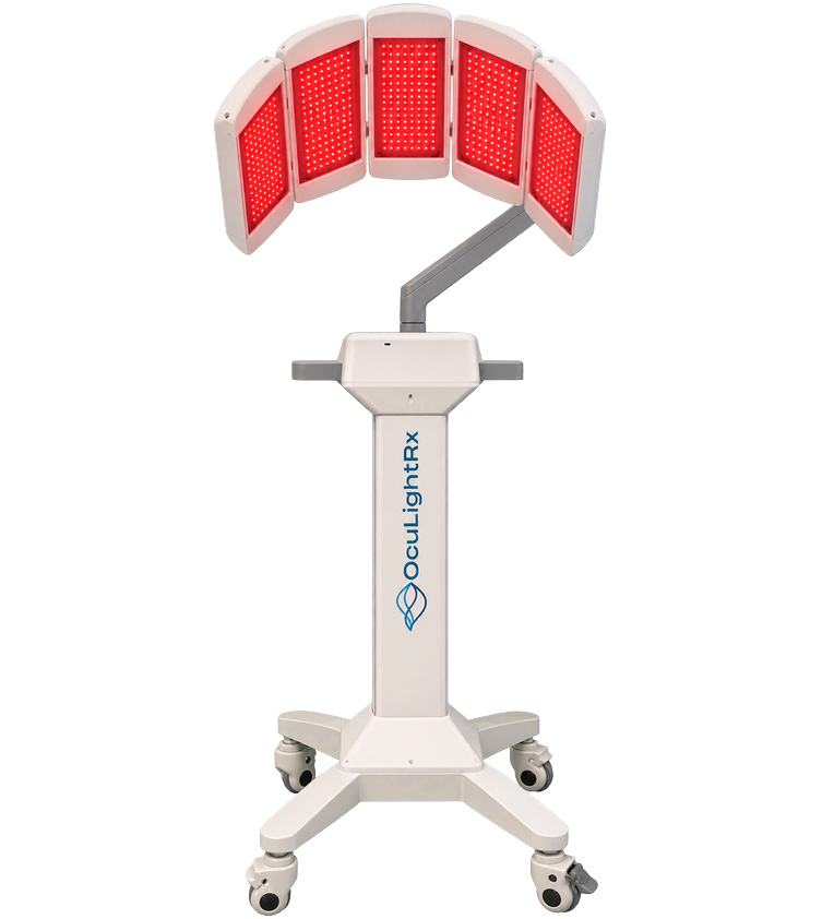 OcuLightRx LLLT device front view with red light panels
