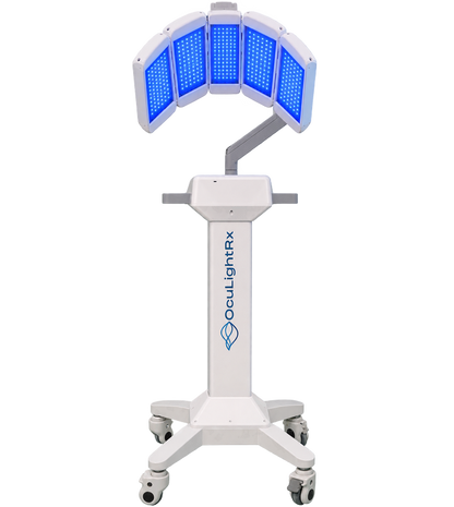 OcuLightRx LLLT device front view with blue light panels
