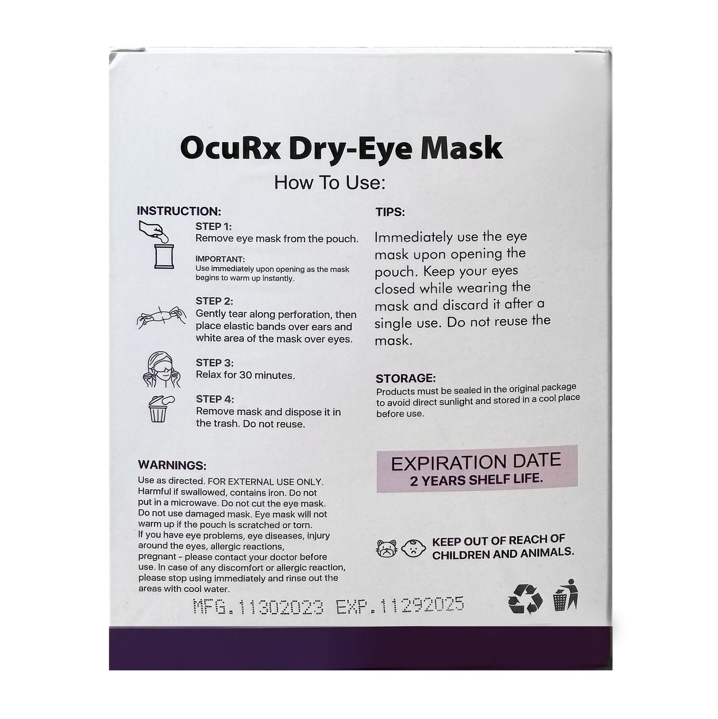 One-Time Use OcuRx Dry Eye Masks - 10 boxes (100 total masks)